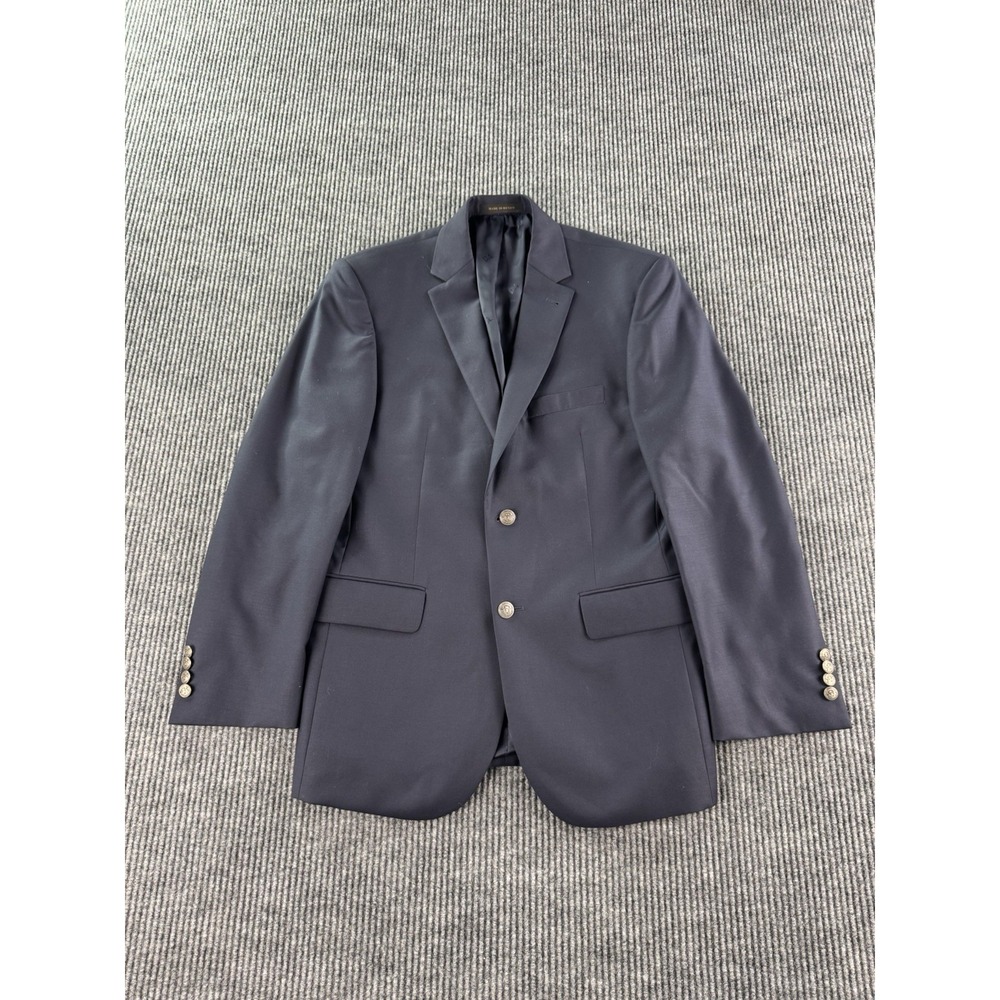 Jos A. Bank Blazer 40 R Blue Wool Silver Buttons Premium Logo Reserve Chelsea